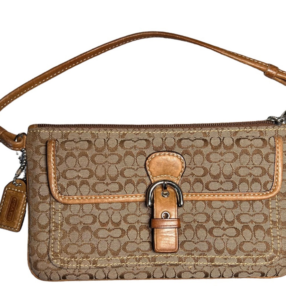 Coach Signature Wristlet Khaki Canvas w/ Leather Accents and Strap